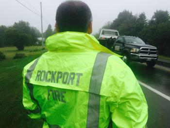 Police Chief Randy Gagne at the accident in Rockport Thursday afternoon. (Photo by Lynda Clancy)