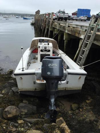 The Sea Ox waits to be hauled at the Fish Pier on Saturday morning. SUE MELLO/Boothbay Register