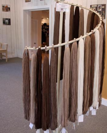 Various colors of yarn, all identified by the alpaca it came from. ‘If you like Effie Mae, who is white, you can buy her yarn,’ said Robin Fowler Pratt. (Photo by Holly S. Edwards)