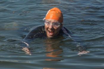 At 81 years old, lighthouse keeper Dee Dee Conover was the oldest swimmer at the event. She was also a top fundraiser, collecting more than $4,400 in donations for LifeFlight.