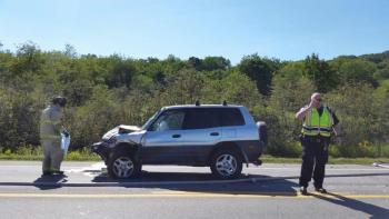 One of the three vehicles involved in the crash on Route 17 in Rockland. (Photo by Sarah Shepherd)