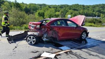 A crash on Route 17 in Rockland near Lakeview Drive closed the highway while drivers and passengers were transported to the hospital and vehicles were cleared from the scene. (Photo by Sarah Shepherd)
