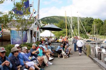 Friday was perfect weather for lollygagging on the benches and watching the schooners come into Camden Harbor. (Photo by Holly S. Edwards)