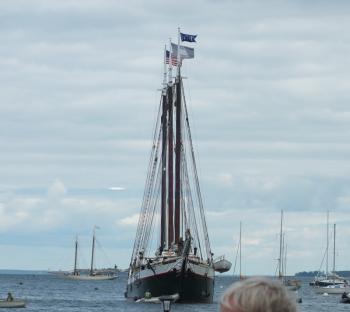 The Victory Chimes makes its way into the harbor.