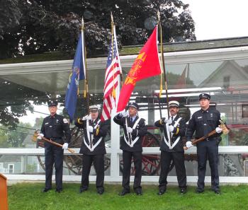 Members of the South Thomaston Fire Department acted as color guard for Rockland Fire Department’s 9/11 remembrance.
