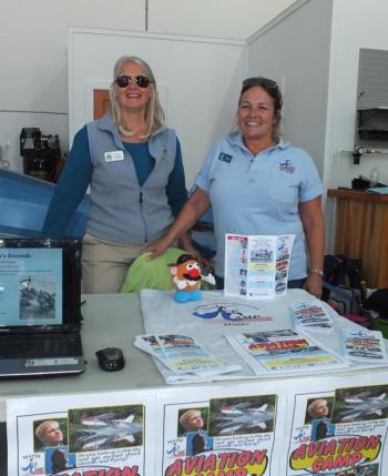 Lori Ploud of the 99’s, a group that inspires female pilots and Kim Mayo of the Maine Aviation Camp for kids.