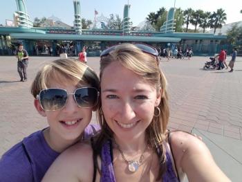 Wesley Henderson and his mom Gretchen Henderson in front of the gates to Disney's California Adventure. (Photo courtesy Gretchen Henderson)