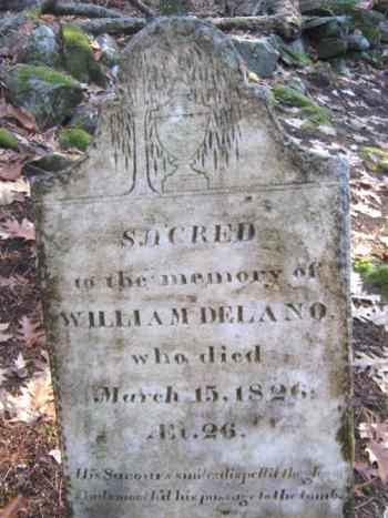 The epitaph at the bottom of Willie’s stone reads:
His Saviors smiles dispell’d the gloom
And smooth’d his passage to the tomb
Corelyn says she “always thought that the epitaph had significance of a painful, possibly slow and painful death but if it was just something that a carver picked out it might not relate directly to William Delano. I think we can say that his death certainly was sad: he died young.”
Photo by Corelyn Senn