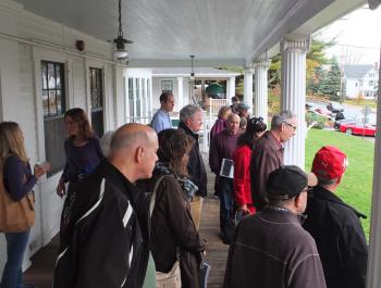 Members gather for a drivers talk Saturday morning