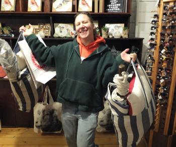 Kendra Watkins shows off her items.