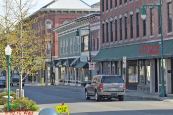 Downtown Rockland, with the old lights that were installed in 1999/2000. In the photo below, the new lights on the same stretch of street. (Photo courtesy Larry Pritchett/Rockland Energy Committee)