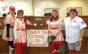 First National Bank, Camden branch, was in a ‘League of Their Own’: Michelle Curtis, Cheryl Jones, Amanda Fisher and Angie Sabins