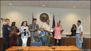 Public Services Director David St. Laurent and Assistant Director Christopher Donlin are commended by the Rockland City Council for their work on the Old County Road project.