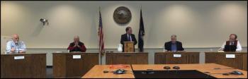 Rockland City Council candidates Steve Carroll, Ed Glaser, Moderator Stephen Betts, candidate Brian Harden and incumbent Larry Pritchett. (Photos by Chris Wolf)