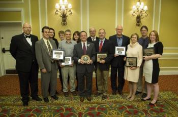 Tom Peaco (PBRCC Executive Director), Randy Stearns, Dawn Emery, Ronna Emery (Friends of Mount Battie Tower), Aaron Chase (Eastern Tire), Heather Moran (Friends of Mount Battie Tower), Connie Russell (Samoset Resort), Alvin Chase, Jr. (Eastern Tire), Jim McKenna (Redzone Wireless), Jason Haynes (RAYR), Karen Brace (CMCA), John Luft and Jennifer Albee (ReVision Energy). Photo courtesy Michael O'Neil