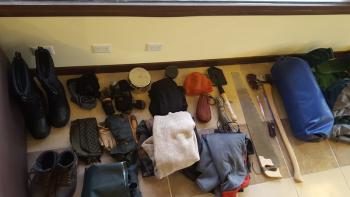 All of the gear Zach was allowed to bring on the show, laid out. (Photo courtesy Zachary Fowler)