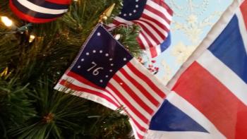 Flags on the tree in the withdrawing room. (Photo by Sarah Shepherd)