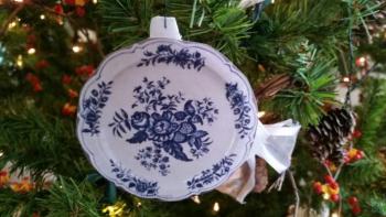 A tree ornament that is a replica of the 18th century British blue and white porcelains. (Photo by Sarah Shepherd)