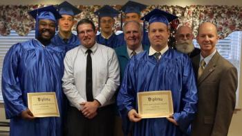 Michael Rudolph, Roland Pease STRIVE Certified Trainer, John Fitzgerald STRIVE Certified Trainer, Todd Whittaker, Jerome Weiner Director of the Maine Coastal Regional Reentry Center, and Raymond Porter STRIVE,NNE Board Member and Administrator of Waldo County Corrections. BACK L to R: Casey McElligot, Harrison Dutil-Taylor and Jeffery White.