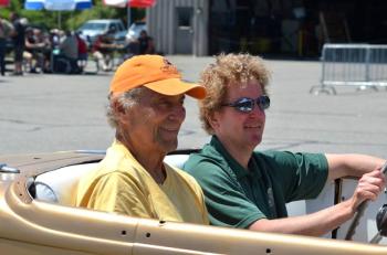 Leonard Lookner and his son-in-law, Ethan Yankura, in a 1932 Ford Lowboy at the Owls Head Transportation Museum. (Photo by Jenna Lookner)