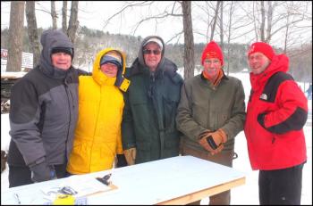 Toboggan Inspectors check in toboggans to make sure they meet National’s specs. Don Abbott, Bob Annis, Tom Cox, Andy Hazen and Buck Gagnon (Photos by Chris Wolf)