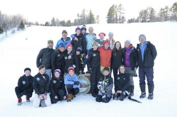 Front: Charlotte Taylor, Lizzy Larsen, Ryan Southworth, Emerson Brott, Jaxon Lowe, Abigail Williams
Second Row: Coach ~ Mike White, Coach ~ Jen Conover, Rhys White, Britt Lafuria, Devon Smith, Lake Lindelof, Isabelle Manahan, Coach ~ Charlotte Horovitz, Nordic Coach ~ Steve Frampton
Third Row: Nordic Coach ~ Barney Hildreth, Noah Lachance, Oscar Horovitz, Ellie Andrus, Tanner Robinson, Elsie Hildreth ~ Nordic (Courtesy Becky Lowe Photography)