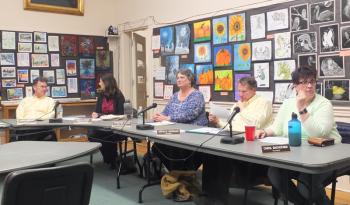 RSU 13 board members Loren Andrews, Vice chair; Kella River, Christine Curtis, Gerald Weinand and Carol Bachofner.