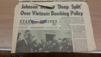 A newspaper from Bob Ogier’s collection. (Photo by Sarah Shepherd)