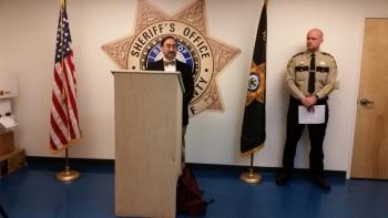 Ira Mandel, of the Mid-Coast Recovery Coalition and Knox County Sheriff Chief Deputy Tim Carroll, speak at a press conference March 17 at the Knox County Sheriff’s Office about introducing a re-entry program for inmates at the Knox County Jail. Not pictured are Sheriff Donna Dennison, Jail Administrator Maj. John Hinkley and Lt. Cynthia Gardner who also spoke at the press conference. (Photo by Sarah Shepherd)