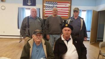 Members of the War Memorial Post #30, American Legion in Camden, who are helping to plan a special recognition program and “welcome home” ceremony for Vietnam War veterans in June as part of the national celebration commemorating the 50th anniversary of the war. Front row, from left, Bob Ogier, Roy Roden. Second row, from left, Sandy Delano, Frank Carr and Norman Carver. (Photo by Sarah Shepherd)