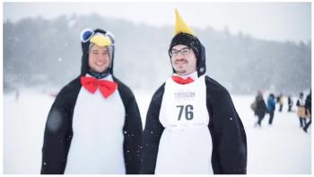 Costumes are an important part of toboggan racing at the U.S. National Toboggan Championships, held in February at the Camden Snow Bowl.