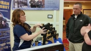 A representative from Windham Weaponry, a firearm manufacturer in Windom, was one of the 42 exhibitors at the Maine Sheriffs’ Association Conference March 29 and 30 at the Samoset Resort in Rockport. (Photo by Sarah Shepherd)