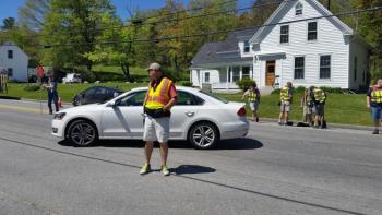 Rockport Fire Chief Jason Peasley assists with traffic control at the crash scene. (Photo by Sarah Shepherd)