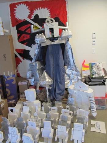 Jared Paradee’s Robot Overlord costume and “robot army.”