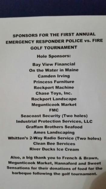 A quote from Rockport Fire Chief Jason Peasley, “many thanks to the hole sponsors and businesses who donated food for the post tournament barbeque.”