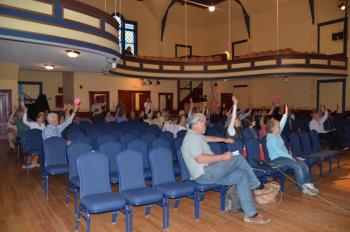 .... And then raises its hands voting in favor of arts and culture. (Photo by Lynda Clancy)