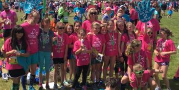 Members of the autumn Midcoast Girls on the Run team pose for photos during the Maine Girls on the Run 5K. (Photo courtesy of Caroline Moore)