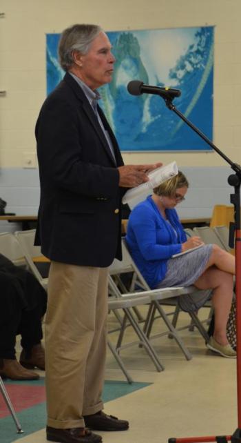 Christopher Closs, of Maine Preservation, addresses the SAD 28 School Board. (Photo by Lynda Clancy)