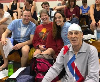At the Gary Isherwood Memorial Meet, from left: Prof. Pieter DeHart of Thorndike, Kerry Black of Belfast, Emily Cook of Lyman and Bill Jones of Hope. (Courtesy Mike Hurd)