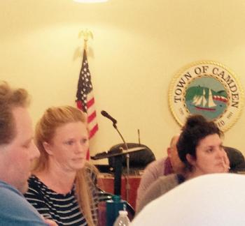School Board Chairman Matt Dailey, with Camden Select Board members Alison McKellar and Jenna Lookner, Aug. 9.