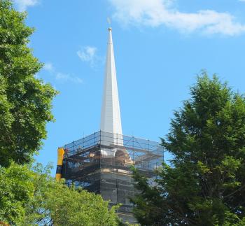 Looking at Chestnut Street Baptist Church from Elm Street.