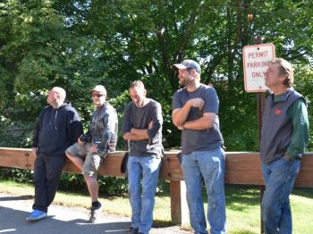 The Lyman-Morse crew that built the new steeple: Mike Nile, Jeremy Proctor, Jon Condon, Robert Harper and Steve Crane. Not pictured: Brian Harper. (Photo by Lynda Clancy)