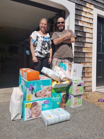 Picking up diapers and baby supplies in Ayers, Massachusetts.