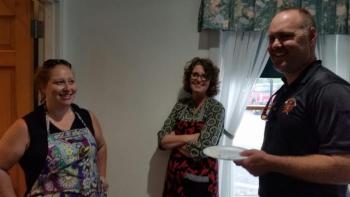 From left, Keirsten Delano, Maggie Timmermann and Rockport Fire Chief Jason Peasley (Photo by Sarah Shepherd)