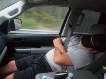 A very needed cat nap during the road trip south.