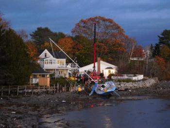 A boat that washed ashore near Footbridge Road. (photo by Erica Thoms)