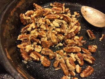 I stirred the pecan pieces in some butter, with a little salt and sugar thrown in, over low heat for a few minutes. Just because I could. SUZI THAYER/Boothbay Register