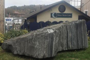 “Water Stone,” by Lance Carlezon, created during the Maine Coast Stone Symposium’s 10-day live sculpting event, is now at Blue Moon Cafe. Lance Carlezon