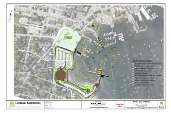 Early concept design of Yachting Solution’s proposed marina expansion. This design includes an amphitheater in Harbor Park. The amphitheater is not part of the project, and is not currently being considered by the City, according to City Manager Tom Luttrell.