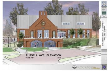 Initial elevation plans of the proposed Rockport Public Library design, as presented Jan. 23 at a workshop of the Rockport Select Board, Library Committee, architects and engineers. The view is from Russell Ave.